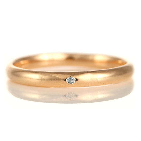 結婚指輪 マリッジリング 18金 ピンクゴールド 甲丸 天然石 アクアマリン