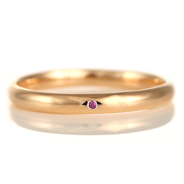 結婚指輪 マリッジリング 18金 ピンクゴールド 甲丸 天然石 ルビー
