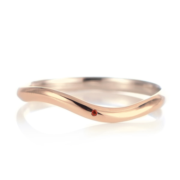 結婚指輪 マリッジリング 18金 ピンクゴールド 甲丸 ウェーブ 天然石 ガーネット