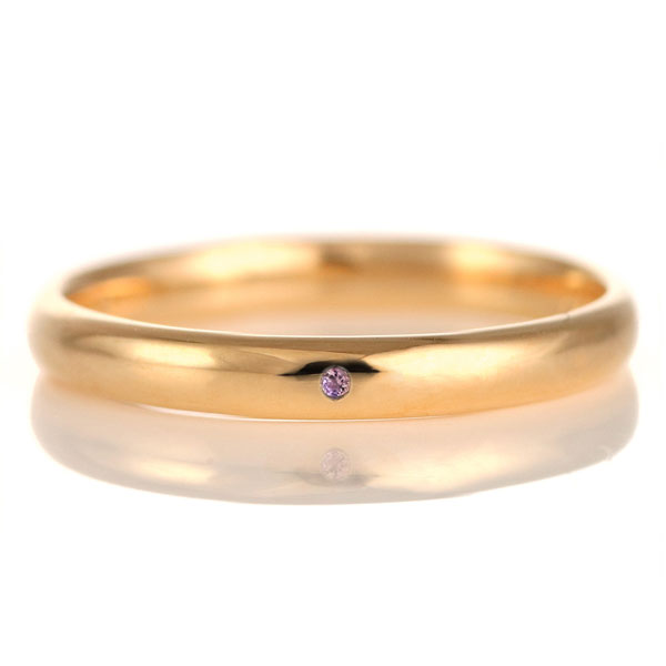 結婚指輪 マリッジリング 18金 ピンクゴールド 甲丸 天然石 アメジスト