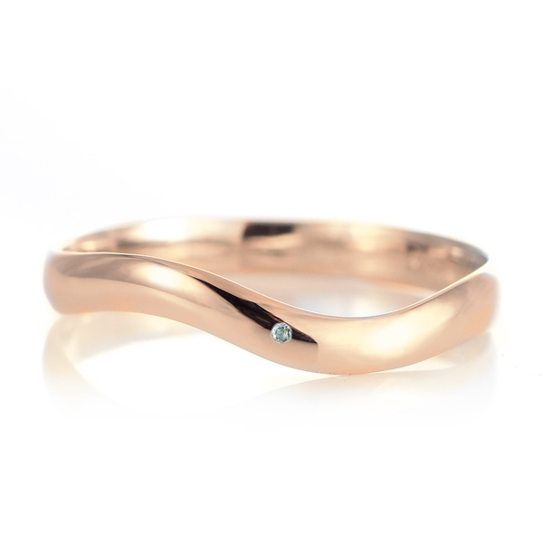 結婚指輪 マリッジリング 18金 ピンクゴールド 甲丸 ウェーブ 天然石 アクアマリン