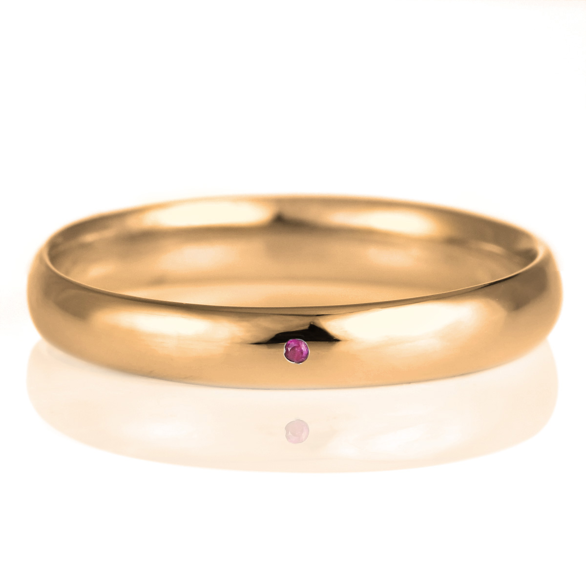 結婚指輪 マリッジリング 18金 ピンクゴールド 甲丸 天然石 ルビー 