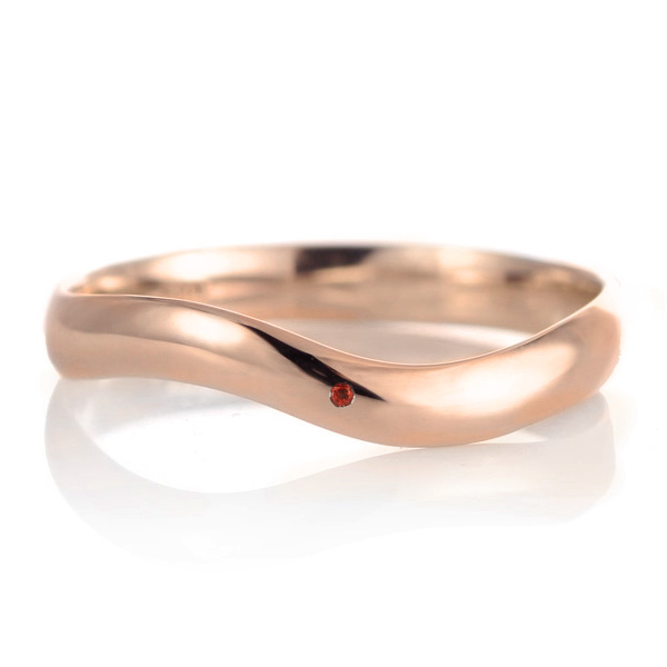 結婚指輪 マリッジリング 18金 ピンクゴールド 甲丸 ウェーブ 天然石 ガーネット