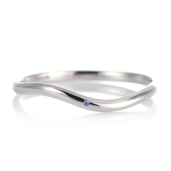 結婚指輪 マリッジリング プラチナ 甲丸 ウェーブ 天然石 サファイア
