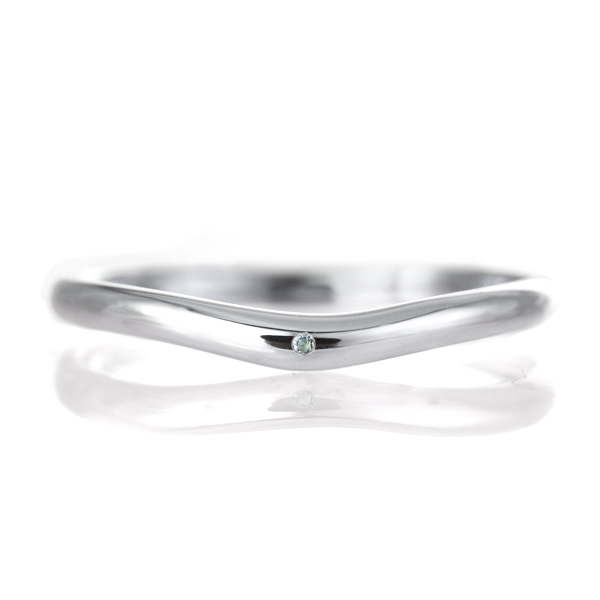 結婚指輪 マリッジリング プラチナ 甲丸 V字 天然石 アクアマリン