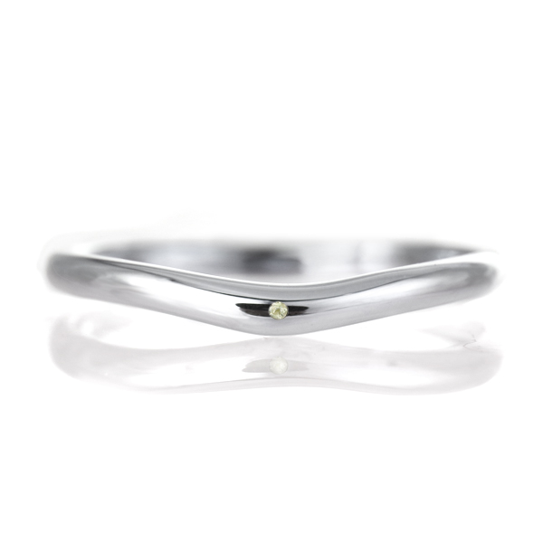 結婚指輪 マリッジリング プラチナ 甲丸 V字 天然石 ペリドット