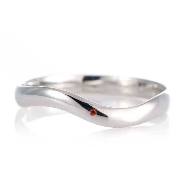 結婚指輪 マリッジリング プラチナ 甲丸 ウェーブ 天然石 ガーネット