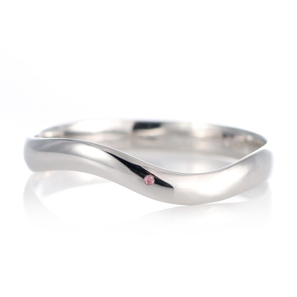 結婚指輪 マリッジリング プラチナ 甲丸 ウェーブ 天然石 ピンクトルマリン
