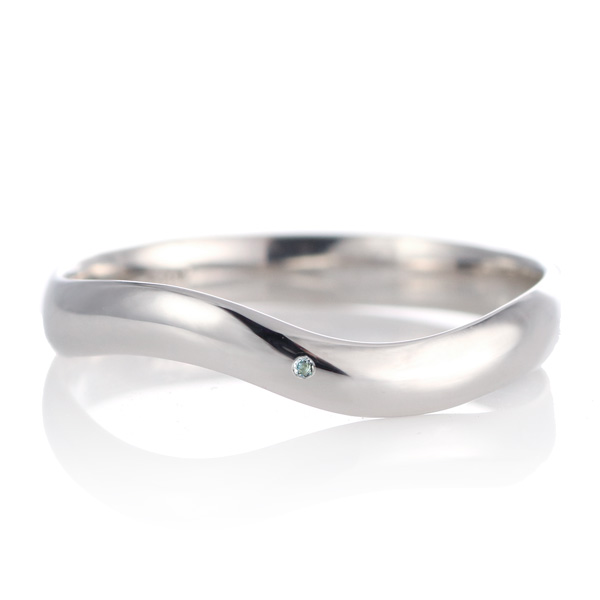 結婚指輪 マリッジリング プラチナ 甲丸 ウェーブ 天然石 アクアマリン