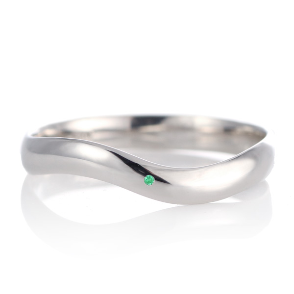 結婚指輪 マリッジリング プラチナ 甲丸 ウェーブ 天然石 エメラルド