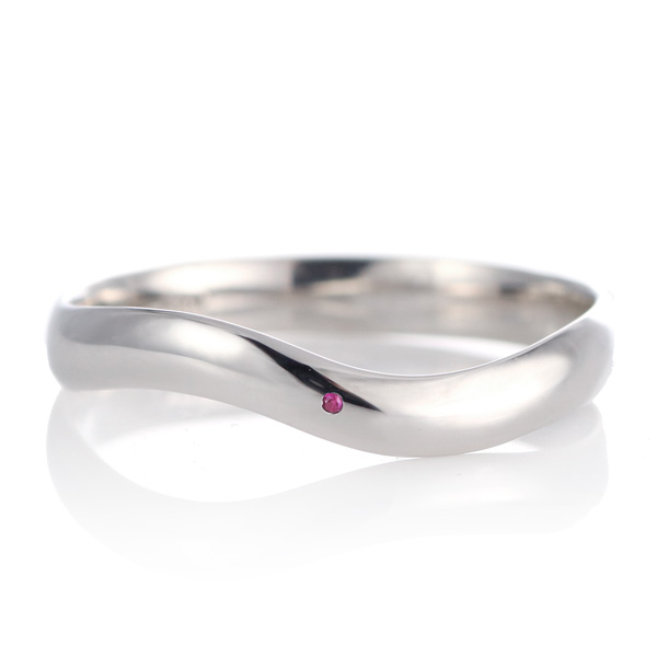 結婚指輪 マリッジリング プラチナ 甲丸 ウェーブ 天然石 ルビー