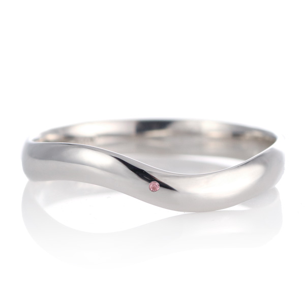 結婚指輪 マリッジリング プラチナ 甲丸 ウェーブ 天然石 ピンクトルマリン