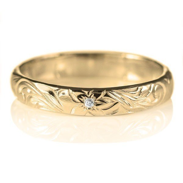ハワイアンジュエリー マリッジリング 結婚指輪 ダイヤモンド リング K18イエローゴールド スクロール3mm