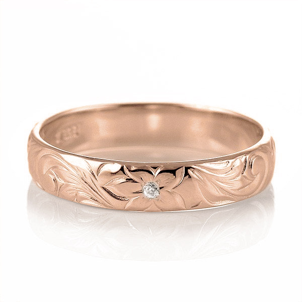 ハワイアンジュエリー マリッジリング 結婚指輪 ダイヤモンド リング K18ピンクゴールド スクロール4mm