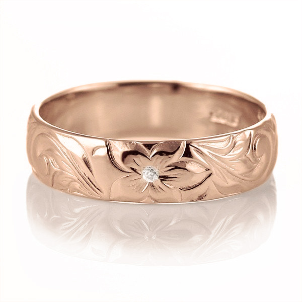 ハワイアンジュエリー マリッジリング 結婚指輪 ダイヤモンド リング K18ピンクゴールド スクロール5mm