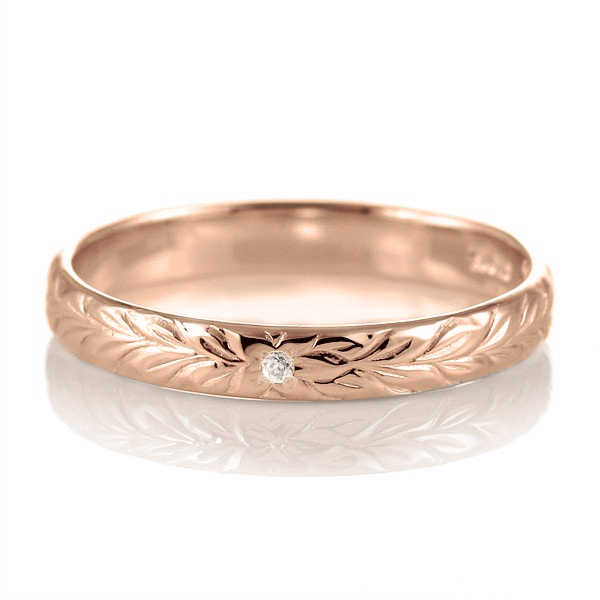 ハワイアンジュエリー マリッジリング 結婚指輪 ダイヤモンド リング K18ピンクゴールド マイレ3mm