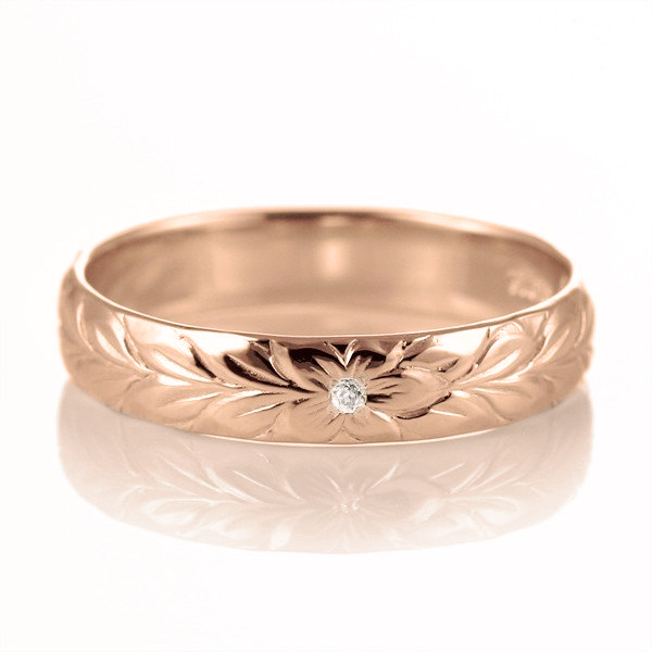 ハワイアンジュエリー マリッジリング 結婚指輪 ダイヤモンド リング K18ピンクゴールド マイレ4mm
