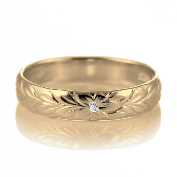 ハワイアンジュエリー マリッジリング 結婚指輪 ダイヤモンド リング K18イエローゴールド マイレ4mm