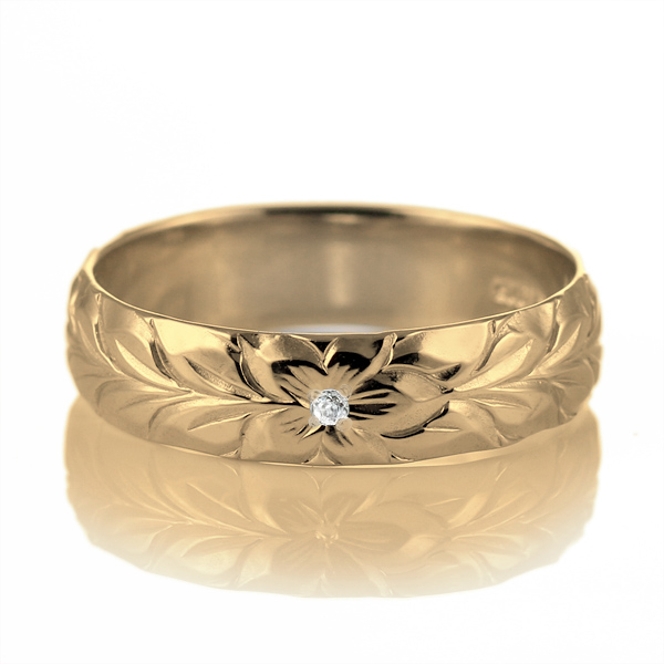 ハワイアンジュエリー マリッジリング 結婚指輪 ダイヤモンド リング K18イエローゴールド マイレ5mm