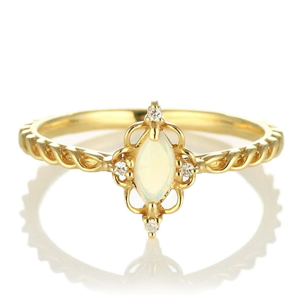 ダイヤモンド リング オパール ダイヤモンドリング 指輪 イエローゴール 10月 誕生石