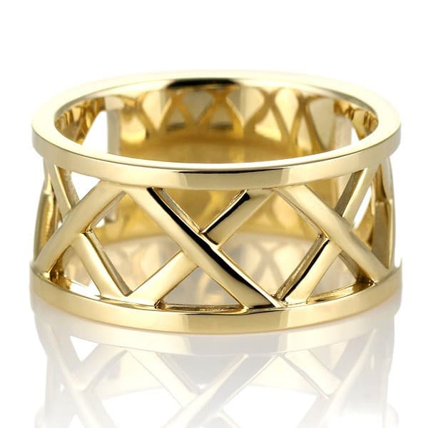 メンズ リング 指輪 クロス 透かし彫り 平打ち ゴールド イエローゴールド ファッション デザイン L101 Suehiro
