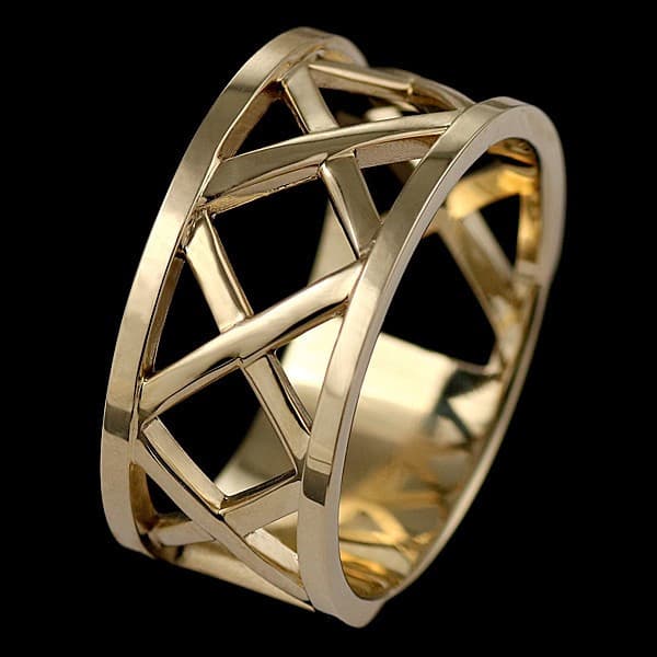 メンズ リング 指輪 クロス 透かし彫り 平打ち ゴールド イエローゴールド ファッション デザイン L101 Suehiro