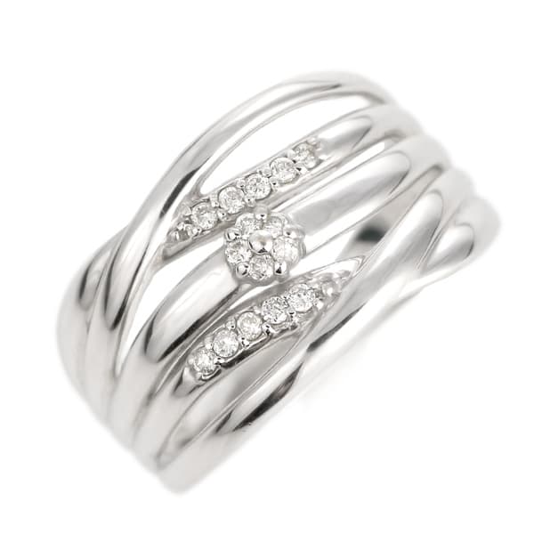 ホワイトゴールド ダイヤモンド デザイン リング 指輪 幅広