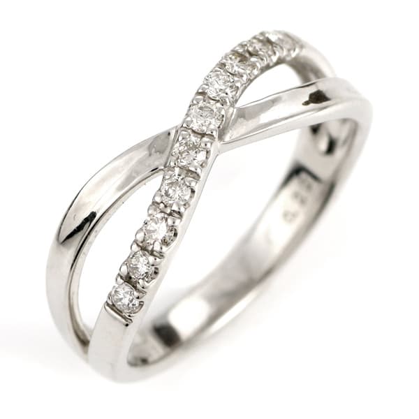 プラチナ ダイヤモンド エタニティ クロス リング 指輪 0.2カラット ウエーブ