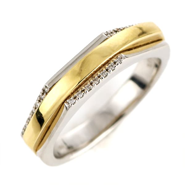 コンビ 2色 角 デザイン ダイヤモンド エタニティリング 指輪