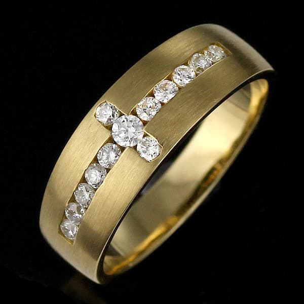 メンズ ダイヤモンド リング 指輪 イエローゴールド 18金 クロス ダイヤモンド0.27カラット