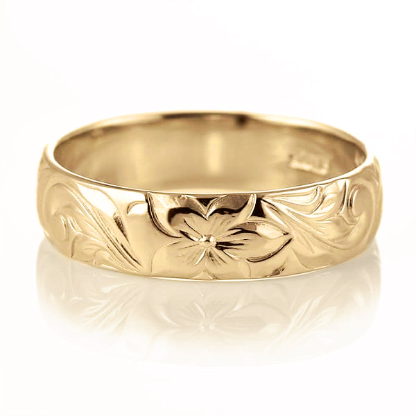 ハワイアンジュエリー メンズ リング ゴールド 18金 幅約5mm 指輪 ファッション デザイン スクロール ブランド