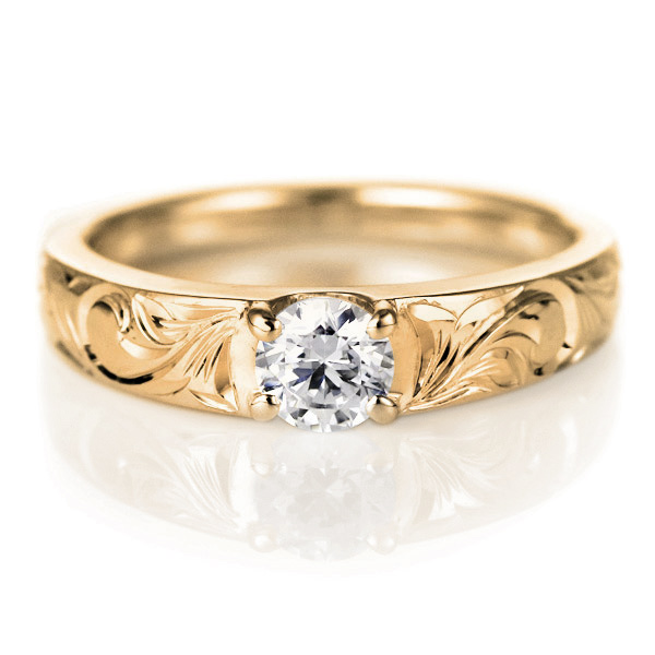 ハワイアンジュエリー 指輪 メンズ ハワイアンジュエリー ダイヤモンド リング 一粒 大粒 イエローゴールドK18 ダイヤ 18金 ストレート
