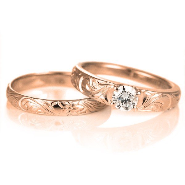 ハワイアンジュエリー 鑑定書付き ダイヤモンド リング 婚約指輪 結婚指輪 VS ピンクゴールド ペアリング 18金 K18PG