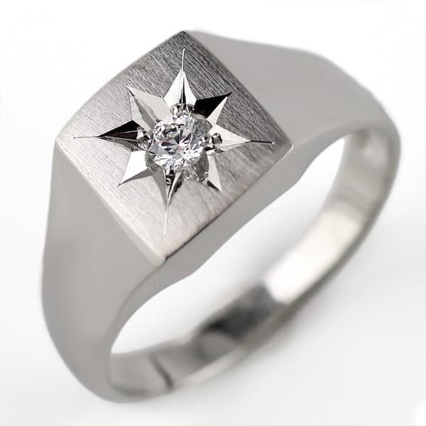 メンズ 印台リング 指輪 ダイヤモンド 0.10ct 一粒 プラチナ リング 
