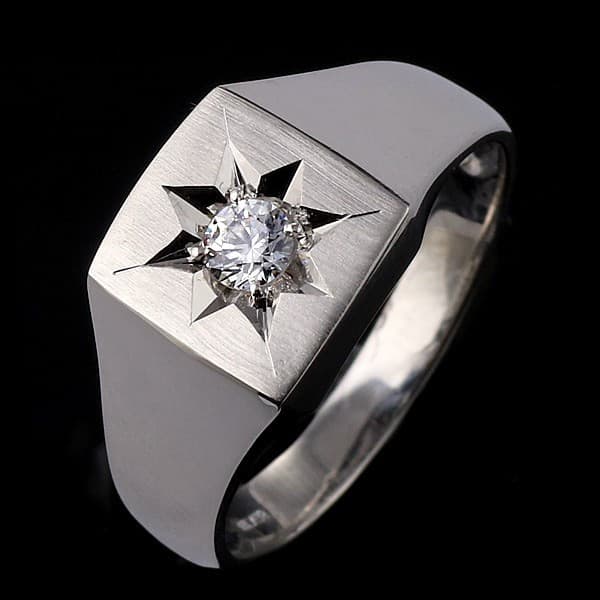 メンズ 印台リング 指輪 ダイヤモンド 0.20ct 一粒 プラチナ リング 男性用