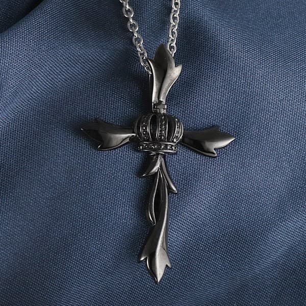 メンズ ネックレス クロス シンプル クラウン カジュアル オシャレ シルバー ブラック アクセサリー M101 0100 Suehiro