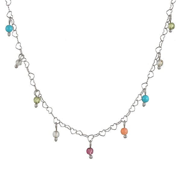ネックレス ハートチェーン カラフル K10ホワイトゴールド ターコイズ アクアマリン ペリドット ハートチェーン M101 0260 Suehiro