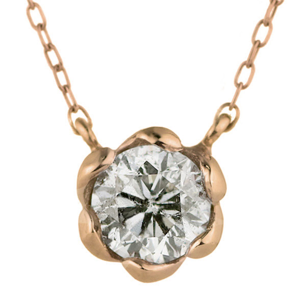 K18ピンクゴールド 0.5ct ダイヤモンド フラワー 花 直結 ネックレス