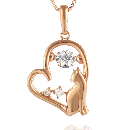 【SUEHIROオリジナル】猫&ハート 揺れる ダイヤモンド ネックレス 正規品 ダンシングストーン